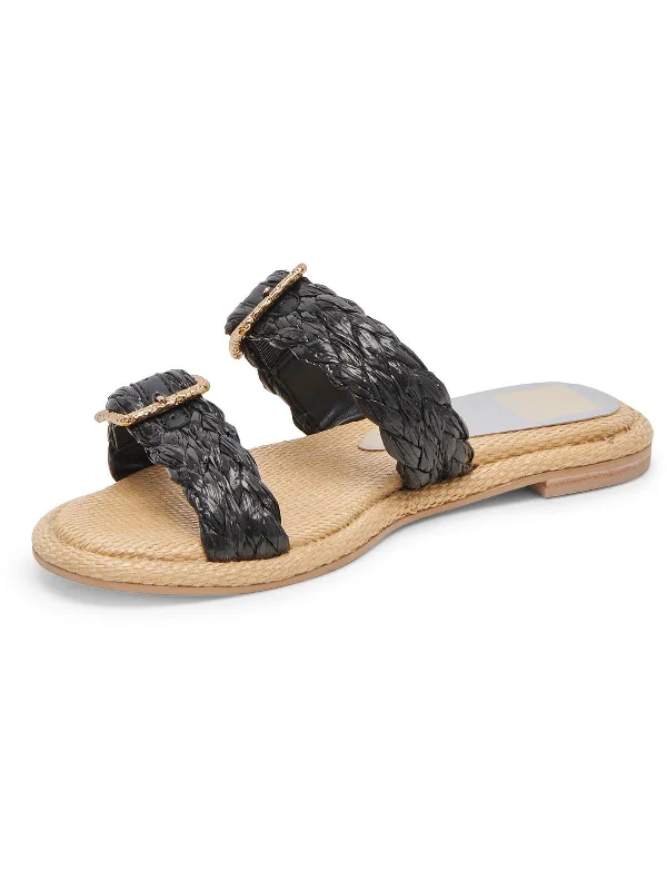 Alaina Womens Raffia Slip On Slide Sandals