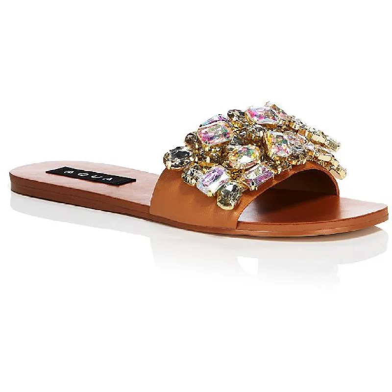 Aqua Womens Paris Rhinestone Flat Slide Sandals