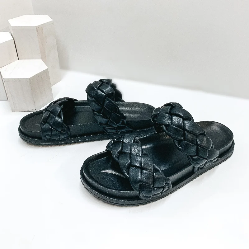 Last Chance Size 6 | Far From Over Braided Two Strap Slide On Sandals in Black