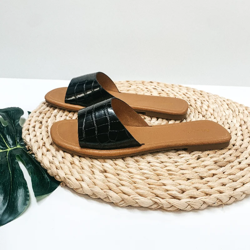 Last Chance Size 7 & 7.5 | Always in the Lead Crocodile Slide On Sandals in Black