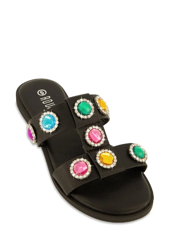 Gemstone Embellished Slide Sandals