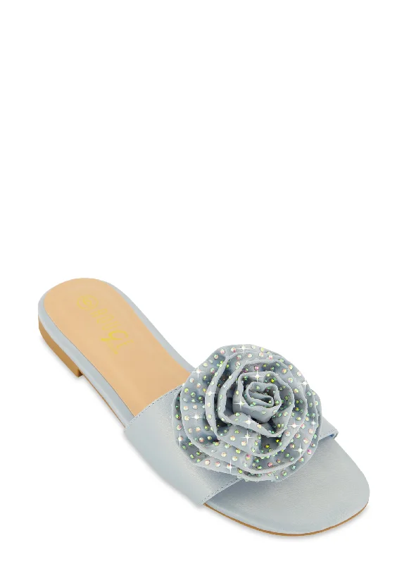 Rhinestone Rose Slide Sandals