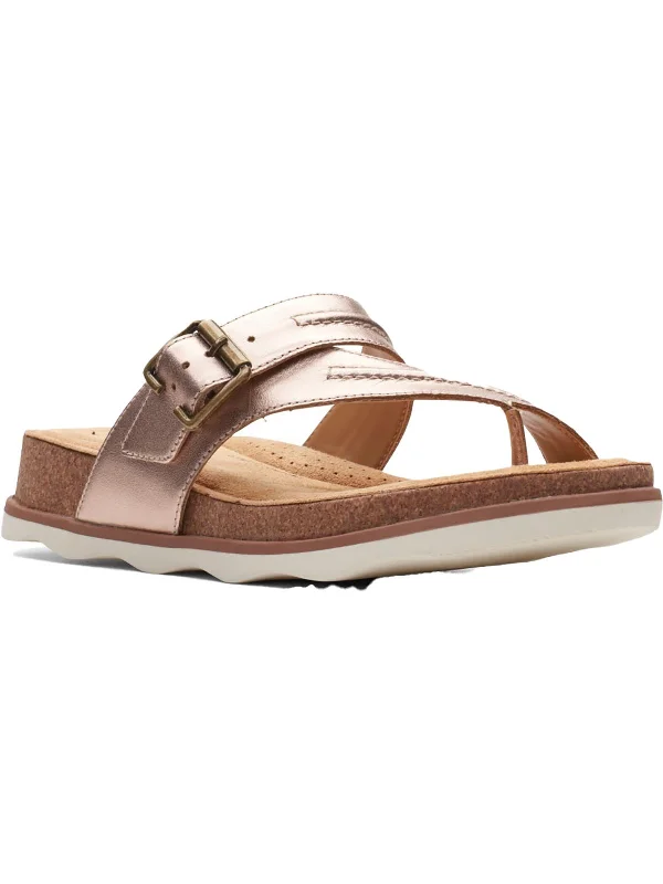 Brynn Madi Womens Leather Strappy Slide Sandals