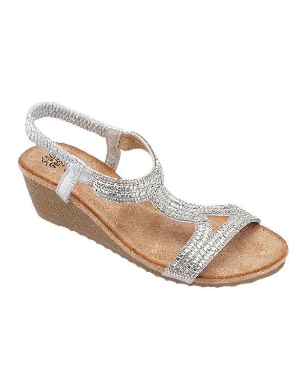 Coretta Womens Slingback T-Strap Wedge Sandals