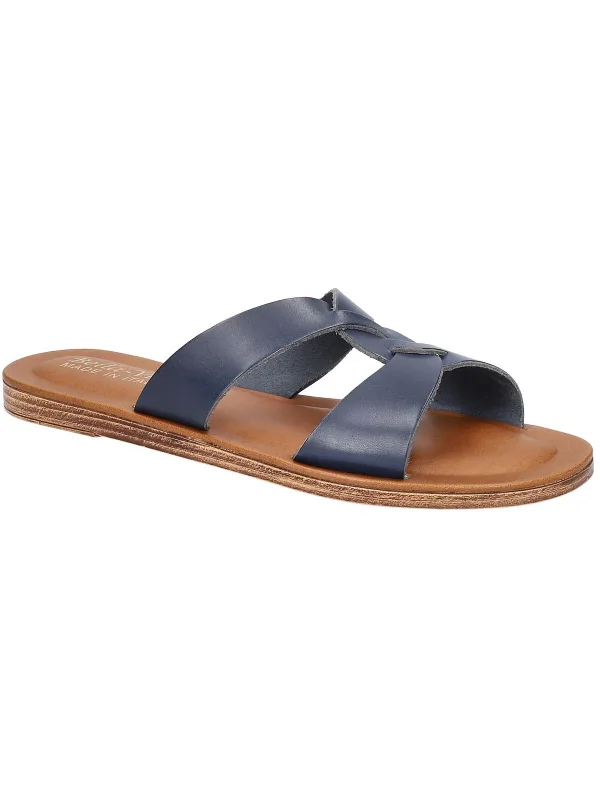 Dov-Italy Womens Leather Slip On Slide Sandals