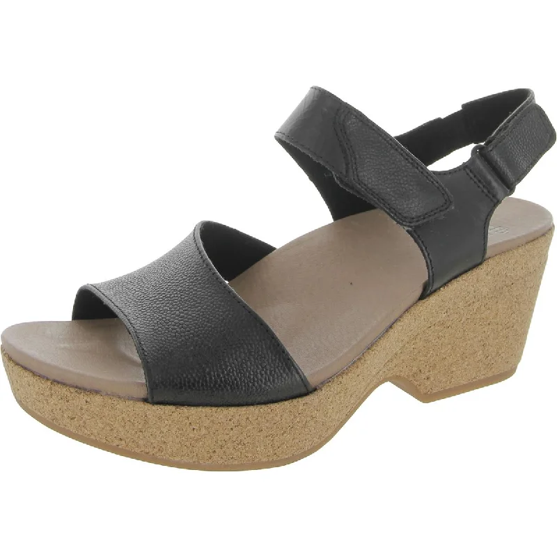 Earth Womens Khaya Kella Leather Cork Wedge Sandals