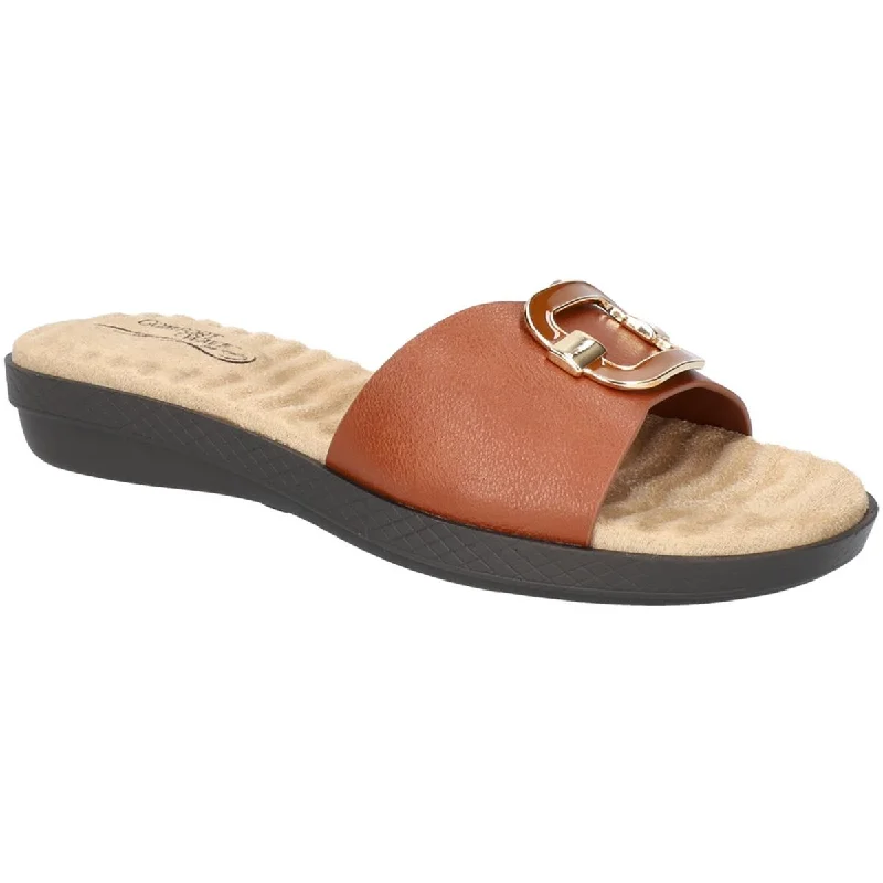 Easy Street Womens Sunshine Faux Leather Slide Sandals