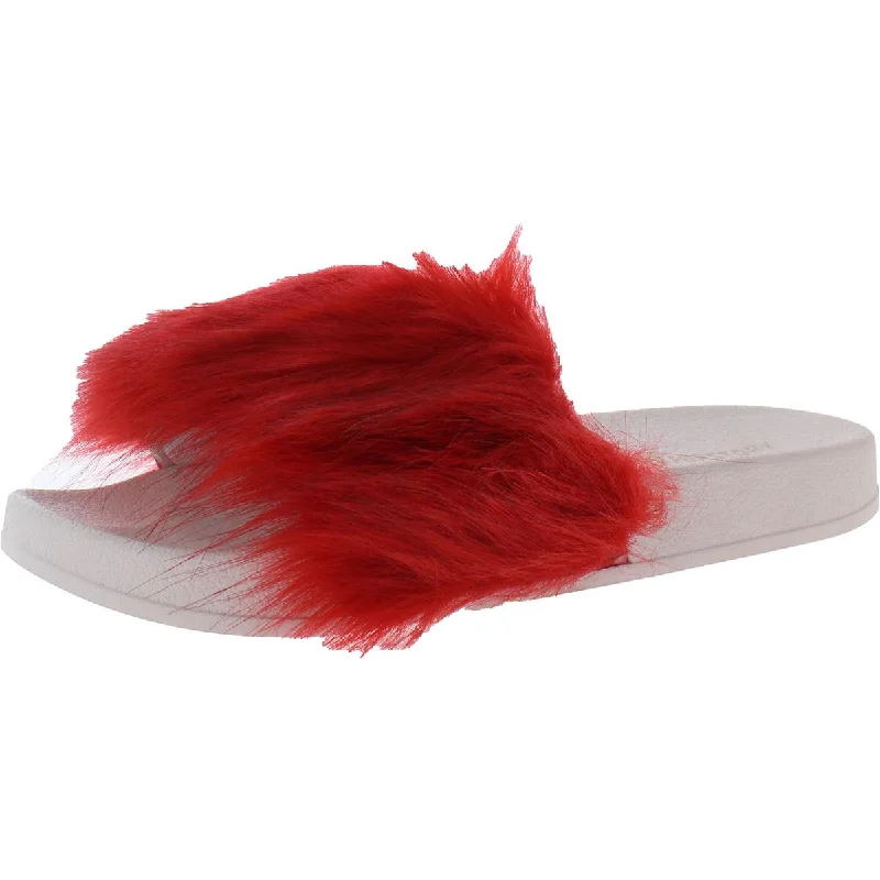 Fur Story Womens Open Toe Slip On Slide Sandals