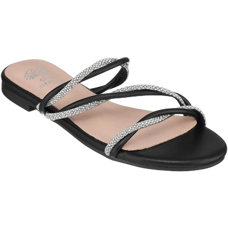 G.C. Shoes Womens Ceela Faux Leather Embellished Slide Sandals