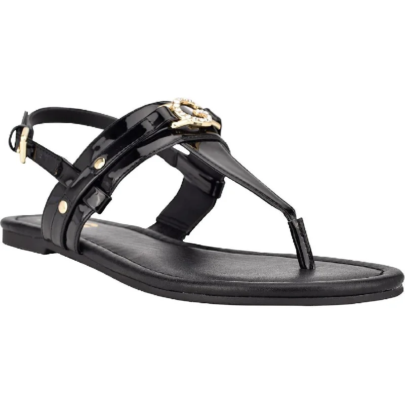 GBG Los Angeles Womens Leedia Logo Embellished T-Strap Sandals