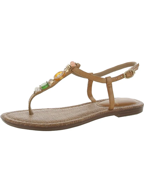 Gigi Retro Womens Leather Ankle Strap Thong Sandals