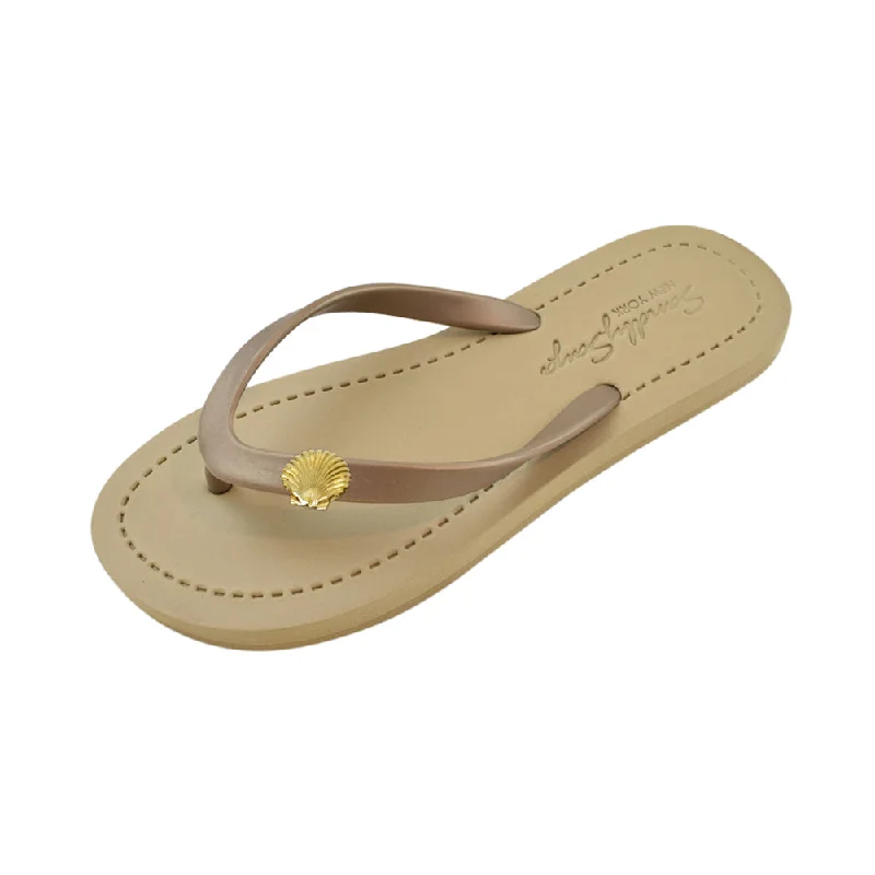 Gold Shell - Studs Charm Embellished Women's Flat Flip Flops Sandals