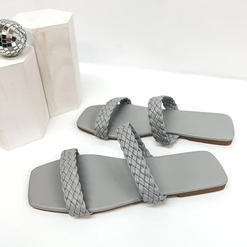 Uptown Stroll Braided Two Strap Slide On Sandals in Grey