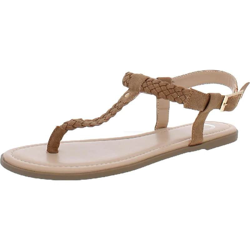 Journee Collection Womens Faux Suede Braided T-Strap Sandals