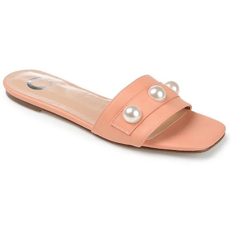 Journee Collection Womens Leonie Leather Embellished Slide Sandals