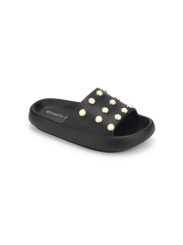 Mello Eva Pearl Womens Embellished Comfort Insole Slide Sandals