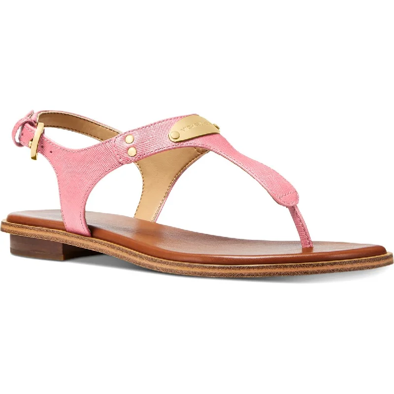 MICHAEL Michael Kors Women's Leather MK Plate T-Strap Thong Sandals