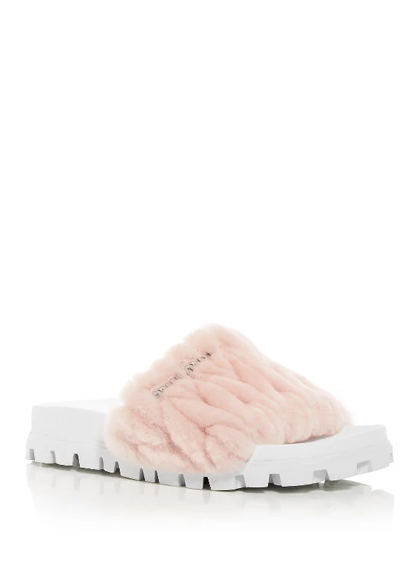 Montone Matelasse Womens Faux Fur Slip On Slide Sandals