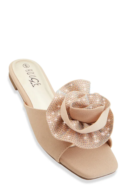 Rhinestone Rose Band Slide Sandals