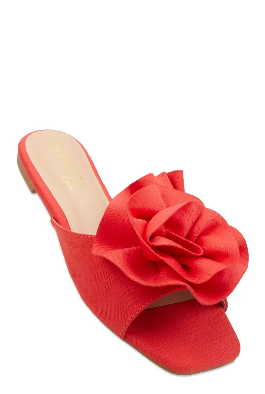 Rose Band Square Toe Slide Sandals