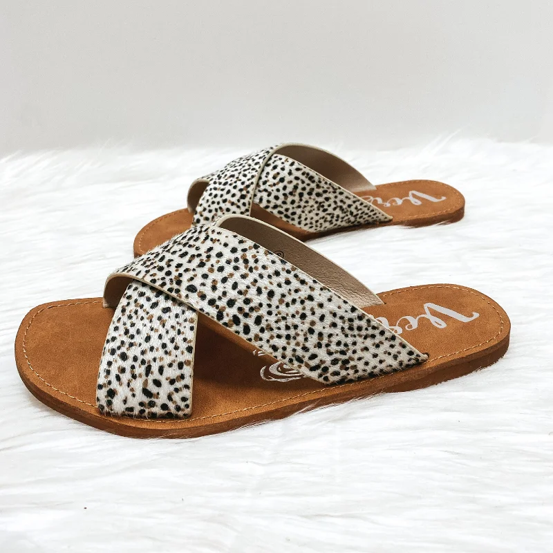 Last Chance Size 6 | Very G | Searching For Sunshine Cross Strap Faux Hide Sandals in Dotted Beige