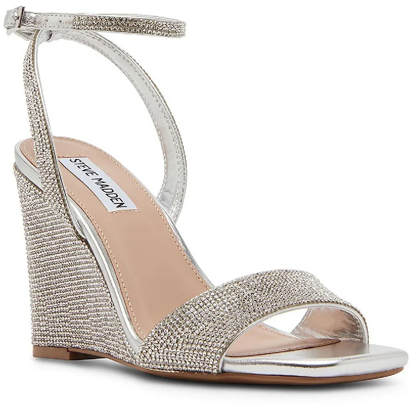 Steve Madden Womens Sophey Metallic Rhinestone Wedge Sandals