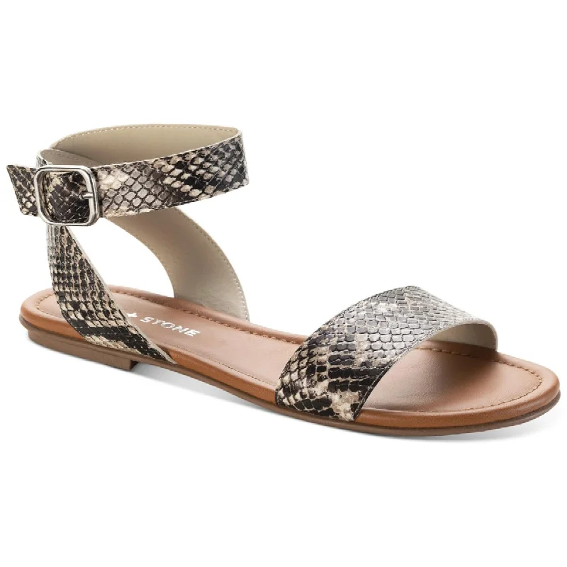 Sun + Stone Womens Miiah Faux Leather Ankle Buckle Flat Sandals