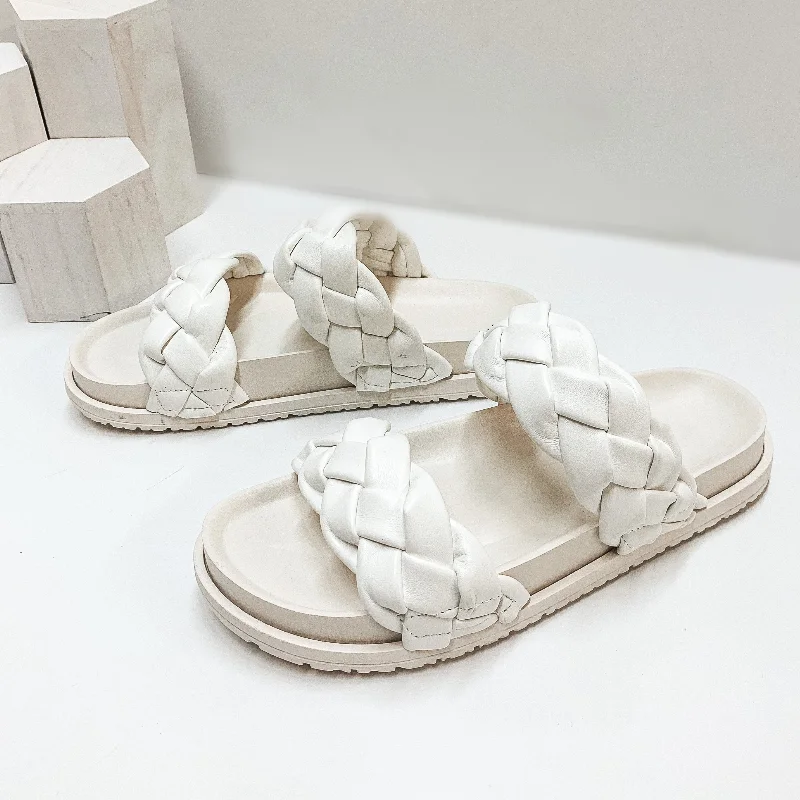 Last Chance Size 5 & 6 | Far From Over Braided Two Strap Slide On Sandals in White