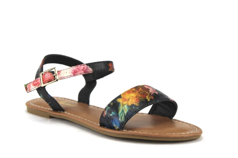 Women's Iynx Ankle Strap Open Toe Sandals Elm-3 Black/Flower