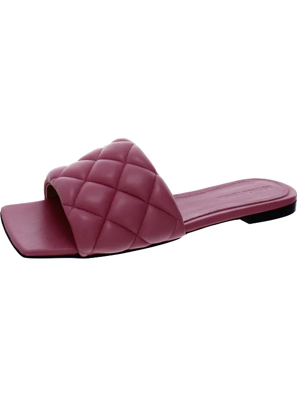 Womens Leather Quilted Slide Sandals