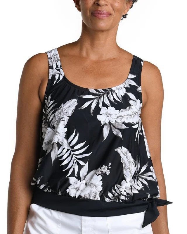 2024 Maxine of Hollywood Tropic Paradise Banded Scoop Blouson Tankini Top - Mm4dh67