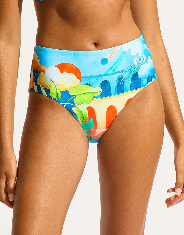 Aquarius High Waist Bikini Pant - Turquoise