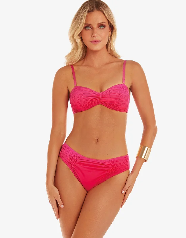 Brasil Ruched Bandeau Bikini Set - Flower Pink