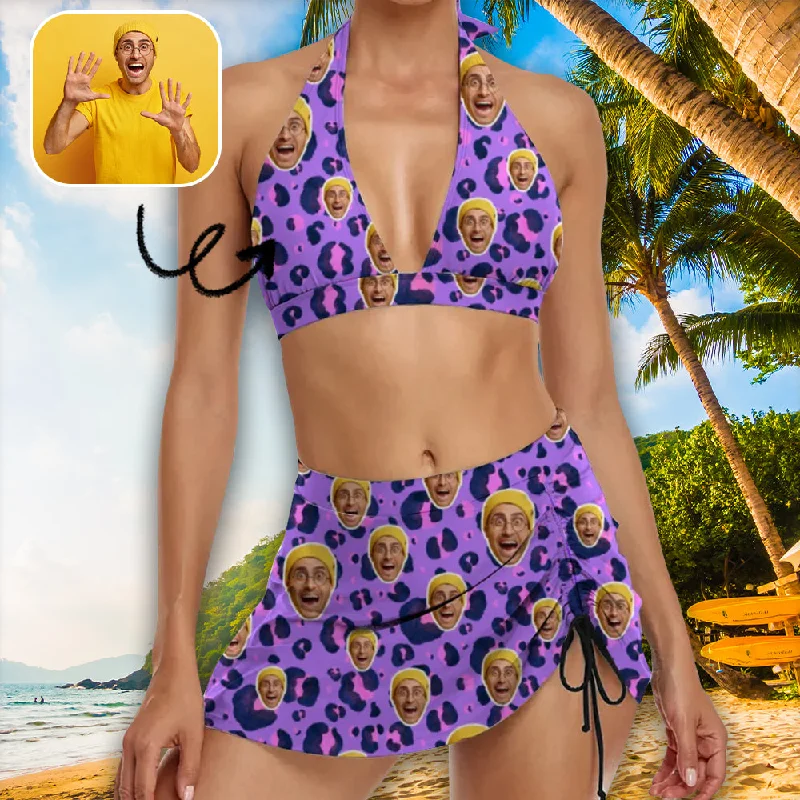 Custom Face Purple Bikini Personalized Sexy Face Swimsuit For Women