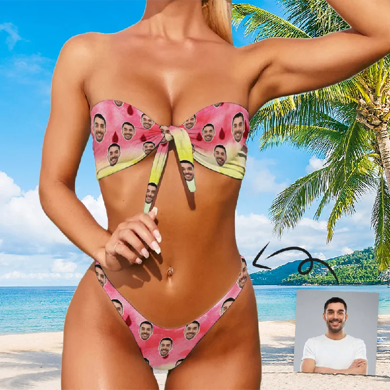 Custom Face Bow Bikini Personalized Face Colorful Sexy Thong Bikini Swimsuit Bathingsuit For Women