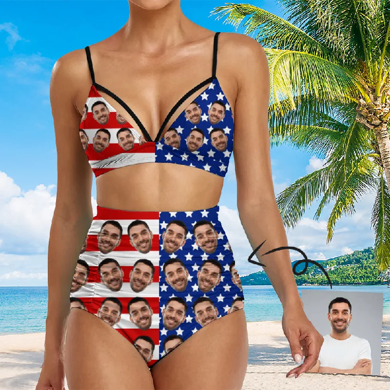 Custom Face Flag Bikini Personalized Face Flag Triangle Bikini Swimsuit Bathingsuit For Women