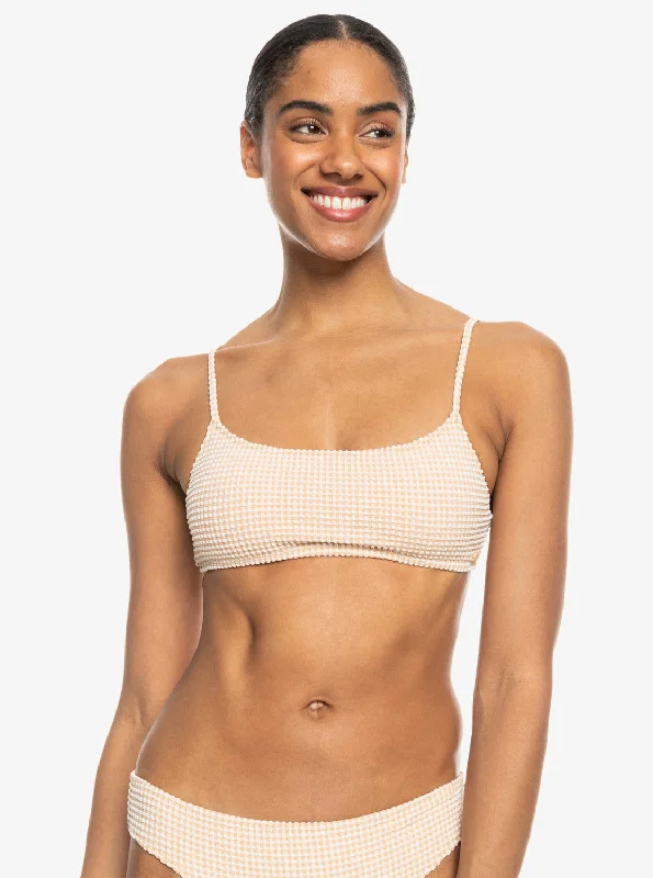 Gingham Bralette Bikini Top - Porcini