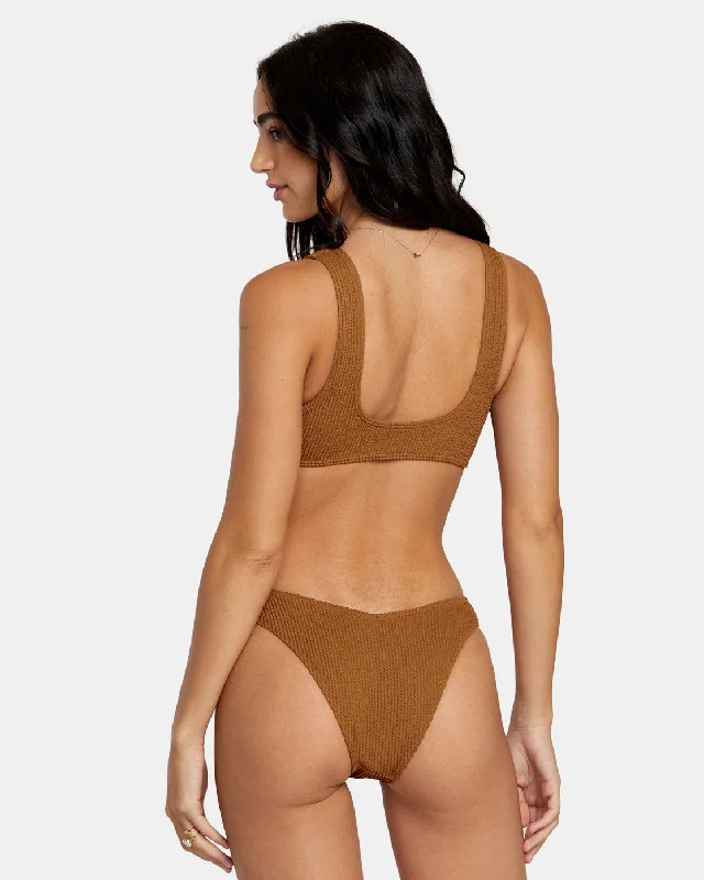 Grooves Texture High Leg Bikini Bottoms - Sienna