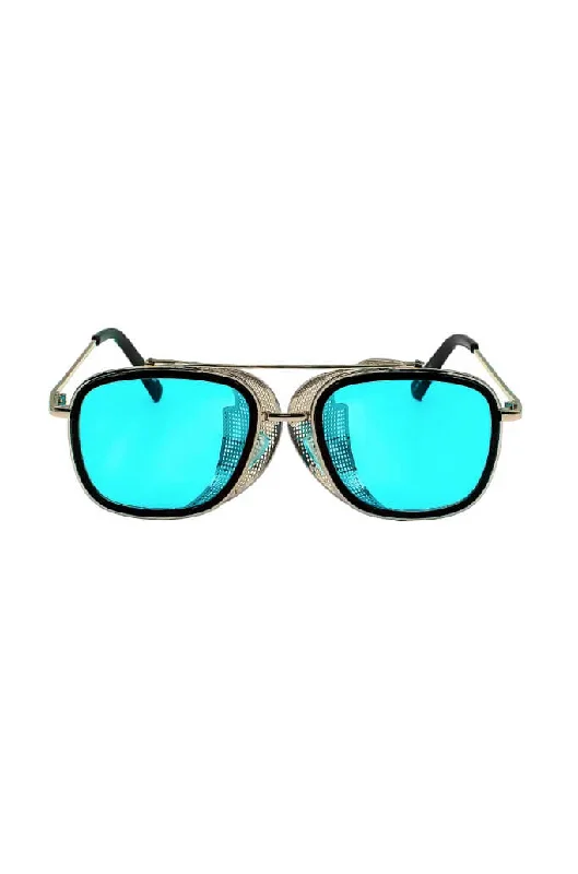 Silver Frame & Blue Clear Lenses - Lateral Shields