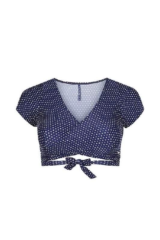 Navy & White Dots Crop Wrap Bikini Top