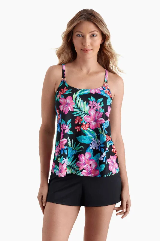 Island Hopping Asymmetrical Flounce Tankini Top