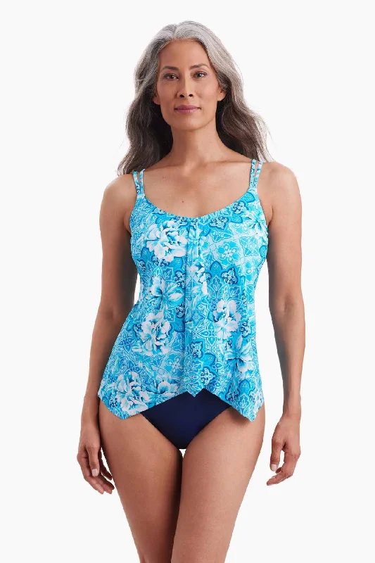 Barcelona Blues Handkerchief Hem Tankini Top