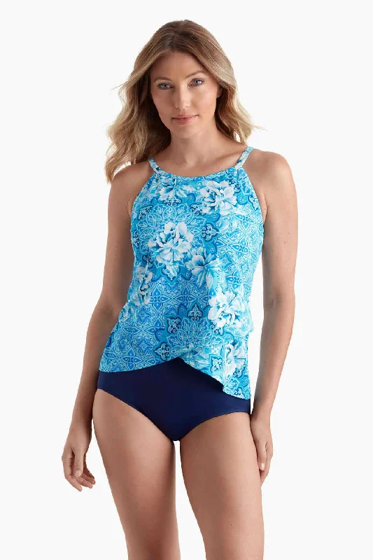 Barcelona Blues High Neck Tankini Top