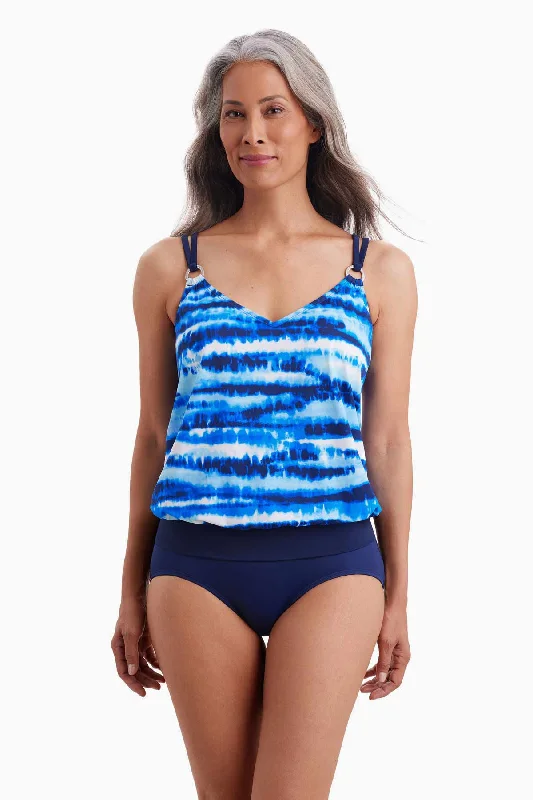 Tiger Sunrise V-Neck Blouson Ring Tankini Top