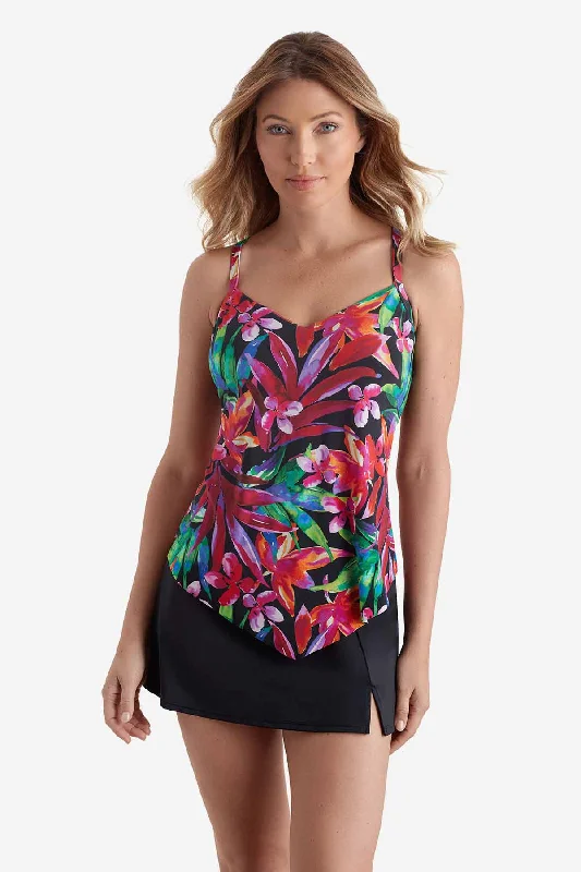 Secret Jungle V-Neck Handkerchief Hem Tankini Top