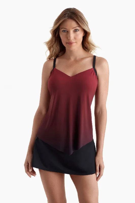 Sunset Ombre V-Neck Handkerchief Hem Tankini Top