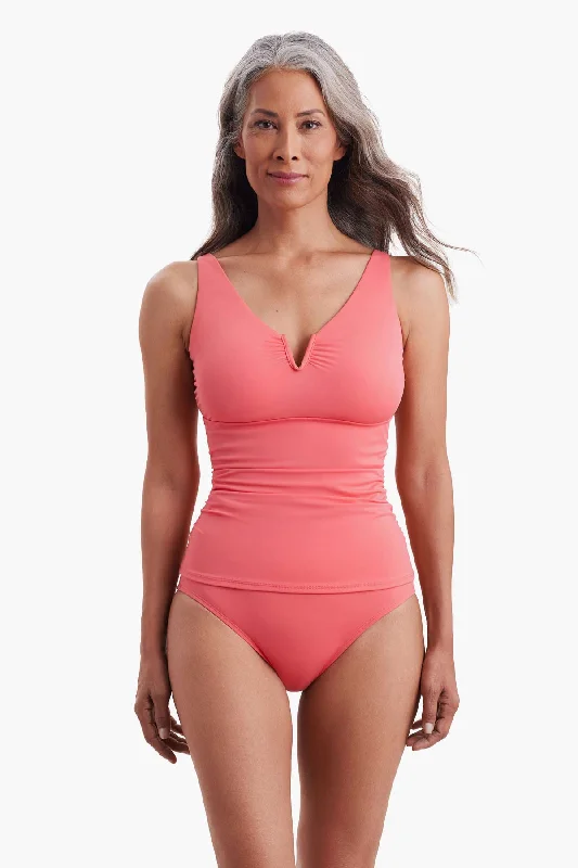 Divine Solids V-Wire Shirred Tankini Top- Coral