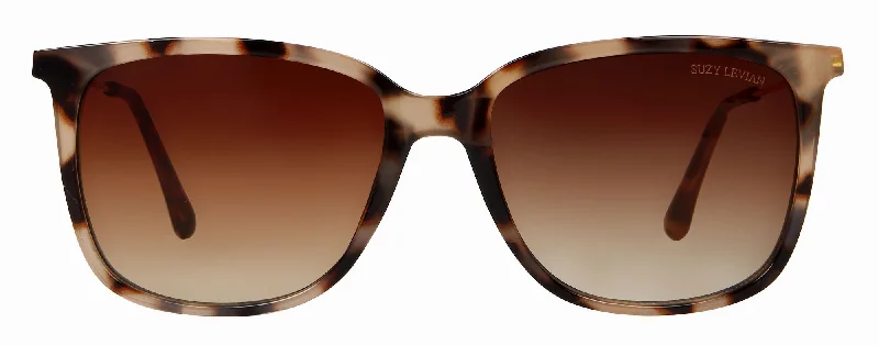 Suzy Levian Women's Beige Tortoise Square Lens  Gold Accent Sunglasses