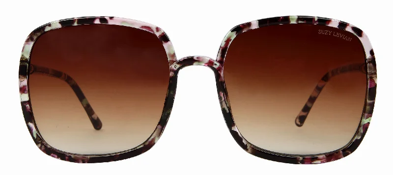 Suzy Levian Women's Black Floral Oversize Square Lens Sunglasses