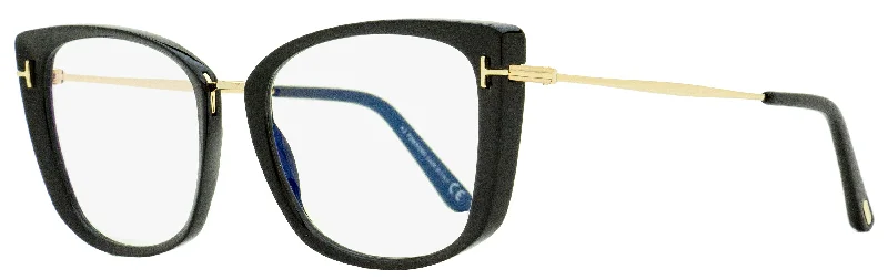 Tom Ford Women's Blue Block Eyeglasses TF5816B 001 Black/Gold 53mm